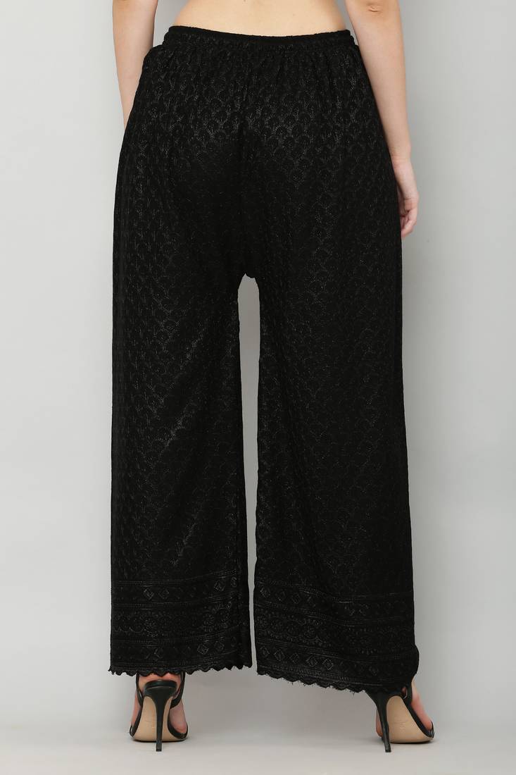 Wome's Full Chiken/Chikankari Relaxed Palazzo pant Black Color (Free Size)