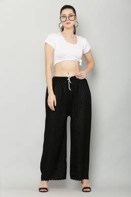 Wome's Full Chiken/Chikankari Relaxed Palazzo pant Black Color (Free Size) 5