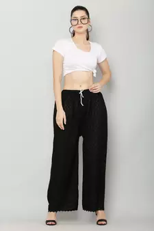 Wome's Full Chiken/Chikankari Relaxed Palazzo pant Black Color (Free Size)