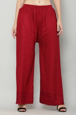 Wome's Full Chiken/Chikankari Relaxed Palazzo pant Maroon Color (Free Size) 1