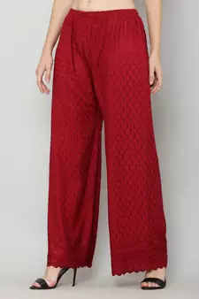 Wome's Full Chiken/Chikankari Relaxed Palazzo pant Maroon Color (Free Size)