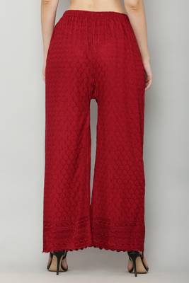 Wome's Full Chiken/Chikankari Relaxed Palazzo pant Maroon Color (Free Size) 4