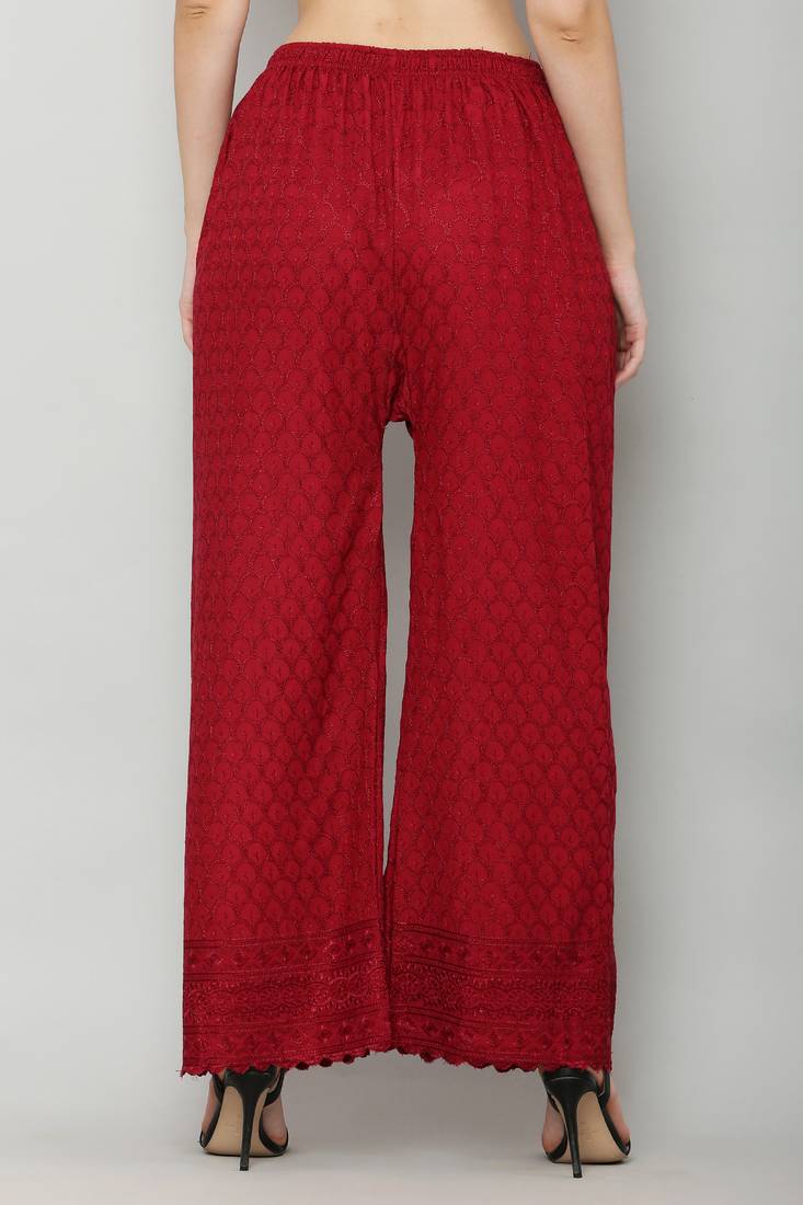 Wome's Full Chiken/Chikankari Relaxed Palazzo pant Maroon Color (Free Size)