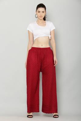 Wome's Full Chiken/Chikankari Relaxed Palazzo pant Maroon Color (Free Size) 5