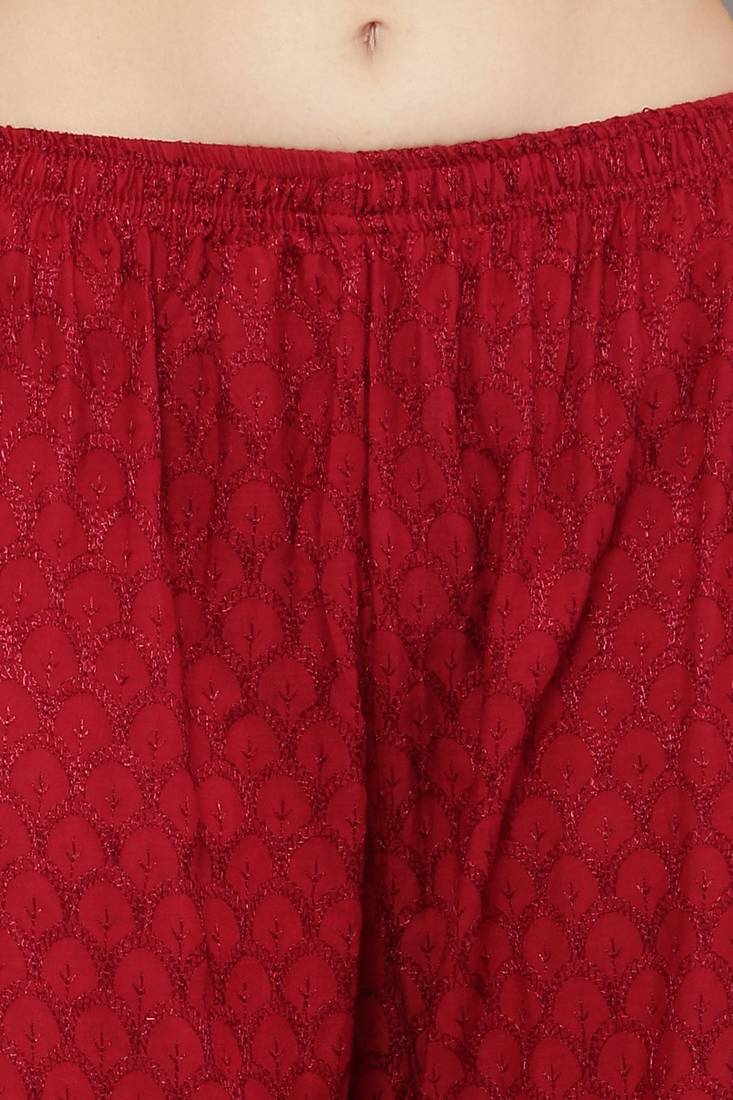 Wome's Full Chiken/Chikankari Relaxed Palazzo pant Maroon Color (Free Size)