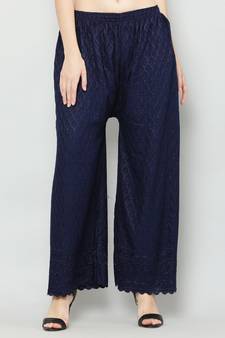 Wome's Full Chiken/Chikankari Relaxed Palazzo pant Navy Blue Color (Free Size)