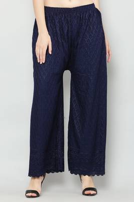 Wome's Full Chiken/Chikankari Relaxed Palazzo pant Navy Blue Color (Free Size) 1