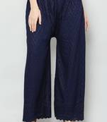 Wome's Full Chiken/Chikankari Relaxed Palazzo pant Navy Blue Color (Free Size)