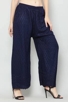 Wome's Full Chiken/Chikankari Relaxed Palazzo pant Navy Blue Color (Free Size) 2