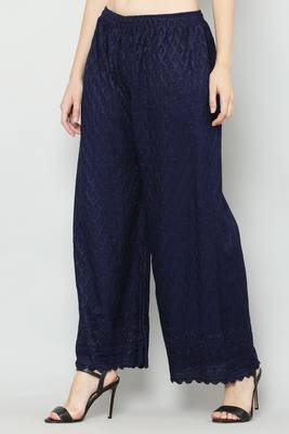 Wome's Full Chiken/Chikankari Relaxed Palazzo pant Navy Blue Color (Free Size) 3