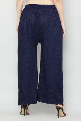 Wome's Full Chiken/Chikankari Relaxed Palazzo pant Navy Blue Color (Free Size) 4