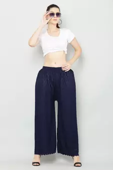 Wome's Full Chiken/Chikankari Relaxed Palazzo pant Navy Blue Color (Free Size)