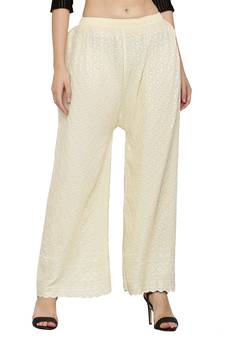 Wome's Full Chiken/Chikankari Relaxed Palazzo pant Cream Color (Free Size)