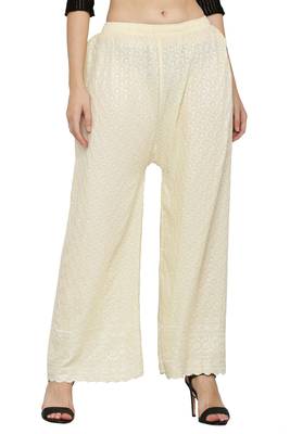 Wome's Full Chiken/Chikankari Relaxed Palazzo pant Cream Color (Free Size) 1