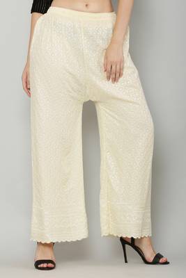 Wome's Full Chiken/Chikankari Relaxed Palazzo pant Cream Color (Free Size) 2