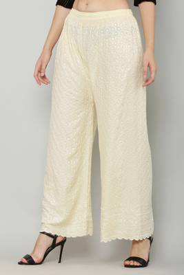 Wome's Full Chiken/Chikankari Relaxed Palazzo pant Cream Color (Free Size) 3