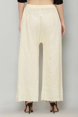 Wome's Full Chiken/Chikankari Relaxed Palazzo pant Cream Color (Free Size) 4