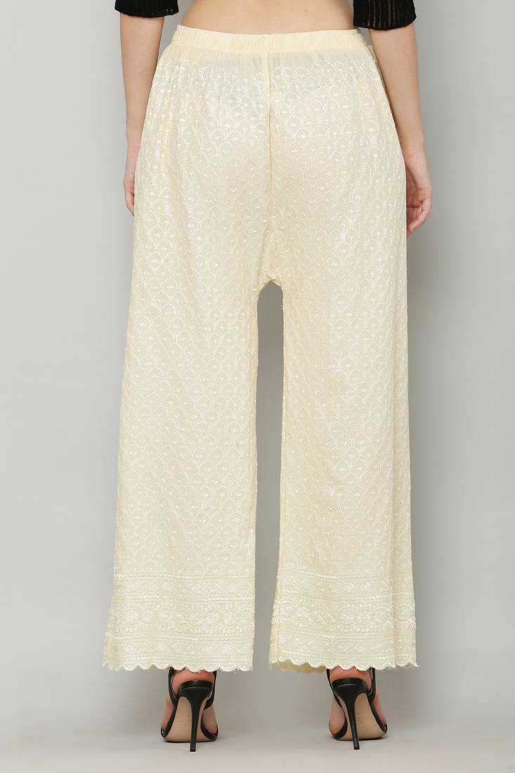 Wome's Full Chiken/Chikankari Relaxed Palazzo pant Cream Color (Free Size)
