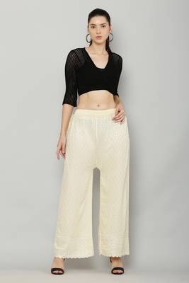 Wome's Full Chiken/Chikankari Relaxed Palazzo pant Cream Color (Free Size) 5