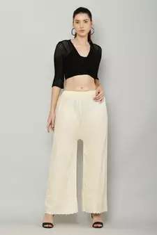 Wome's Full Chiken/Chikankari Relaxed Palazzo pant Cream Color (Free Size)