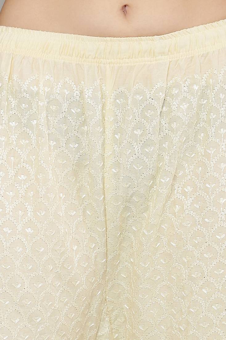 Wome's Full Chiken/Chikankari Relaxed Palazzo pant Cream Color (Free Size)