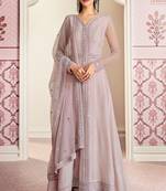 Light Purple Color Embroidery Work Russian Silk Anarkali Suits