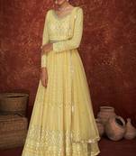Yellow Color Embroidery Work Faux Georgette Anarkali Suits