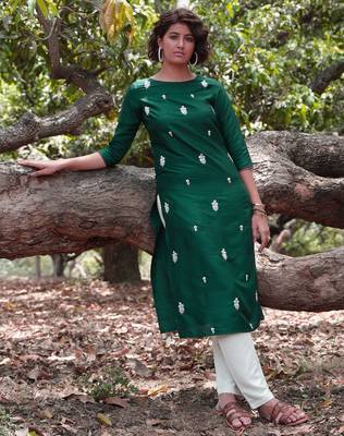 Green embroidered viscose ethnic-kurtis 1