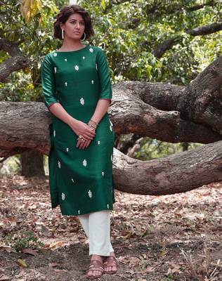 Green embroidered viscose ethnic-kurtis 4