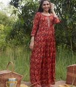 Red printed viscose rayon maxi-dresses