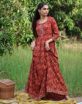 Red printed viscose rayon maxi-dresses 2
