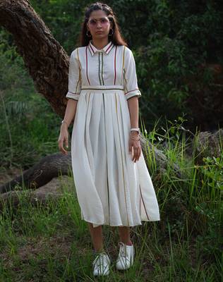 Off-white printed viscose rayon long-dresses 1