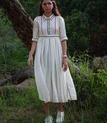 Off-white printed viscose rayon long-dresses