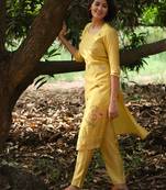 Yellow embroidered chanderi salwar