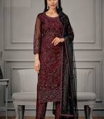 Designer Fancy Party Wear Straight Maroon Net Salwar Suit Semi Stitched