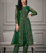 Designer Fancy Party Wear Straight Green Net Salwar Suit Semi Stitched