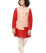 Pink printed silk blend boys-indo-western-dress