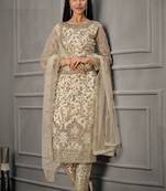 Designer Fancy Party Wear Straight Beige Net Salwar Suit Semi Stitched