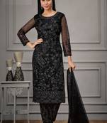 Designer Fancy Party Wear Straight Black Net Salwar Suit Semi Stitched