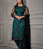 Designer Fancy Party Wear Straight Green Net Salwar Suit Semi Stitched
