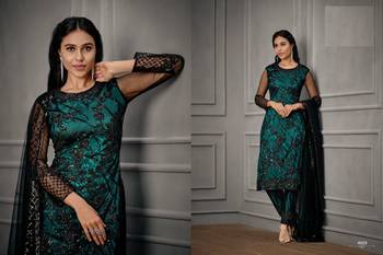 Designer Fancy Party Wear Straight Green Net Salwar Suit Semi Stitched 4