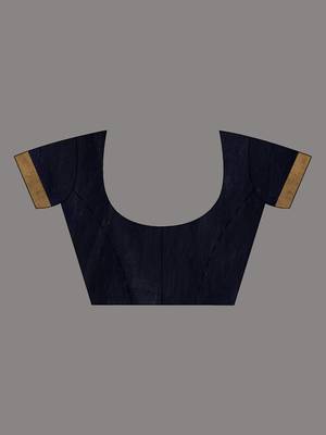 Look dainty and charming in this navy blue linen handwoven saree. It has small motifs woven all over. 5