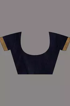 Look dainty and charming in this navy blue linen handwoven saree. It has small motifs woven all over.