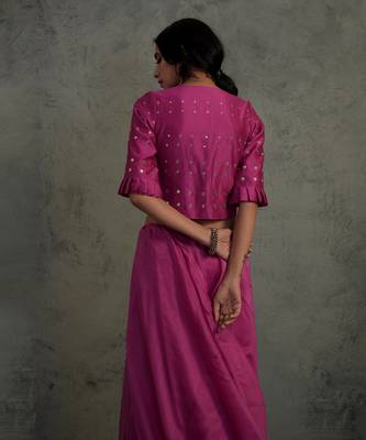 Chanderi Pink Saree With Fullsleeve Blouse  4