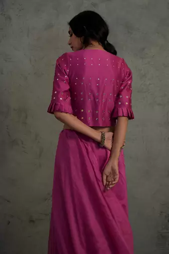 Chanderi Pink Saree With Fullsleeve Blouse 