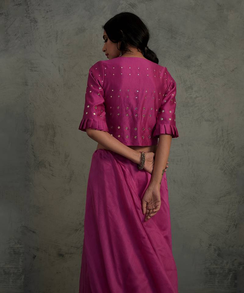 Chanderi Pink Saree With Fullsleeve Blouse 