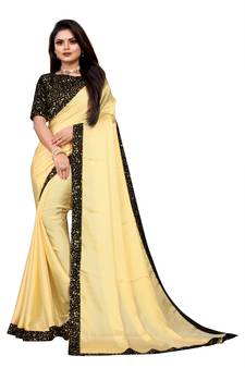 Yellow Embroidered Silk Blend Saree With Blouse