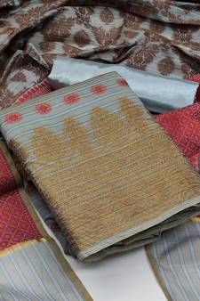 Grey Floral Print Banarasi silk blend Salwar
