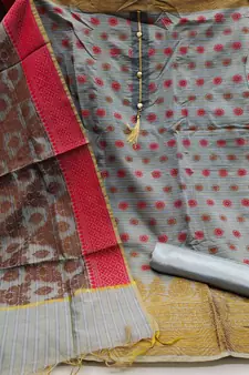 Grey Floral Print Banarasi silk blend Salwar