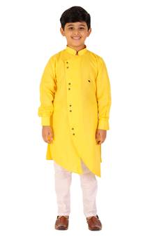Yellow Stripes Cotton Jacquard Kurta Pajama Set // Traditional Wear